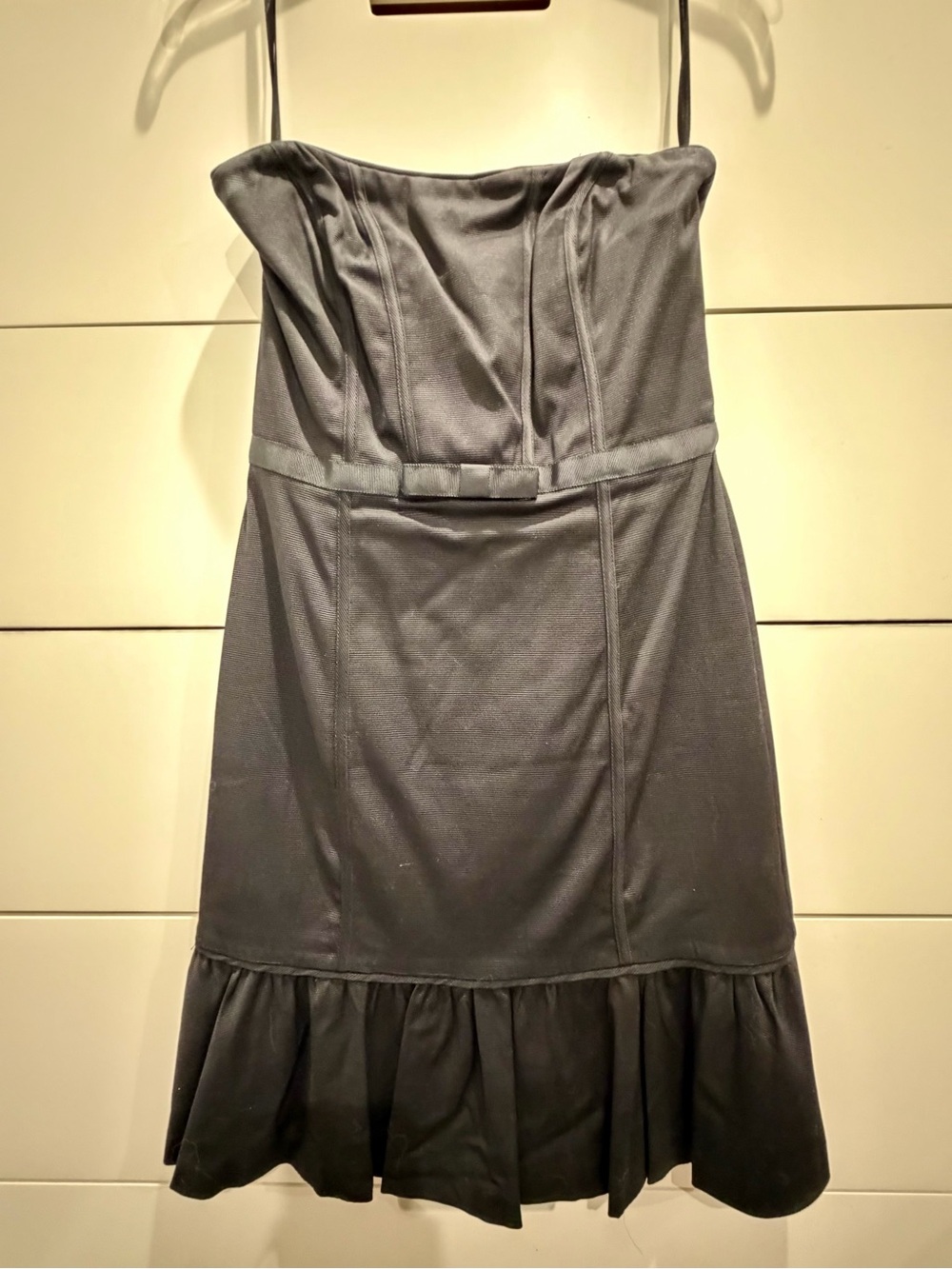 White House Black Market Strapless Black Ruffle-Hem Dress